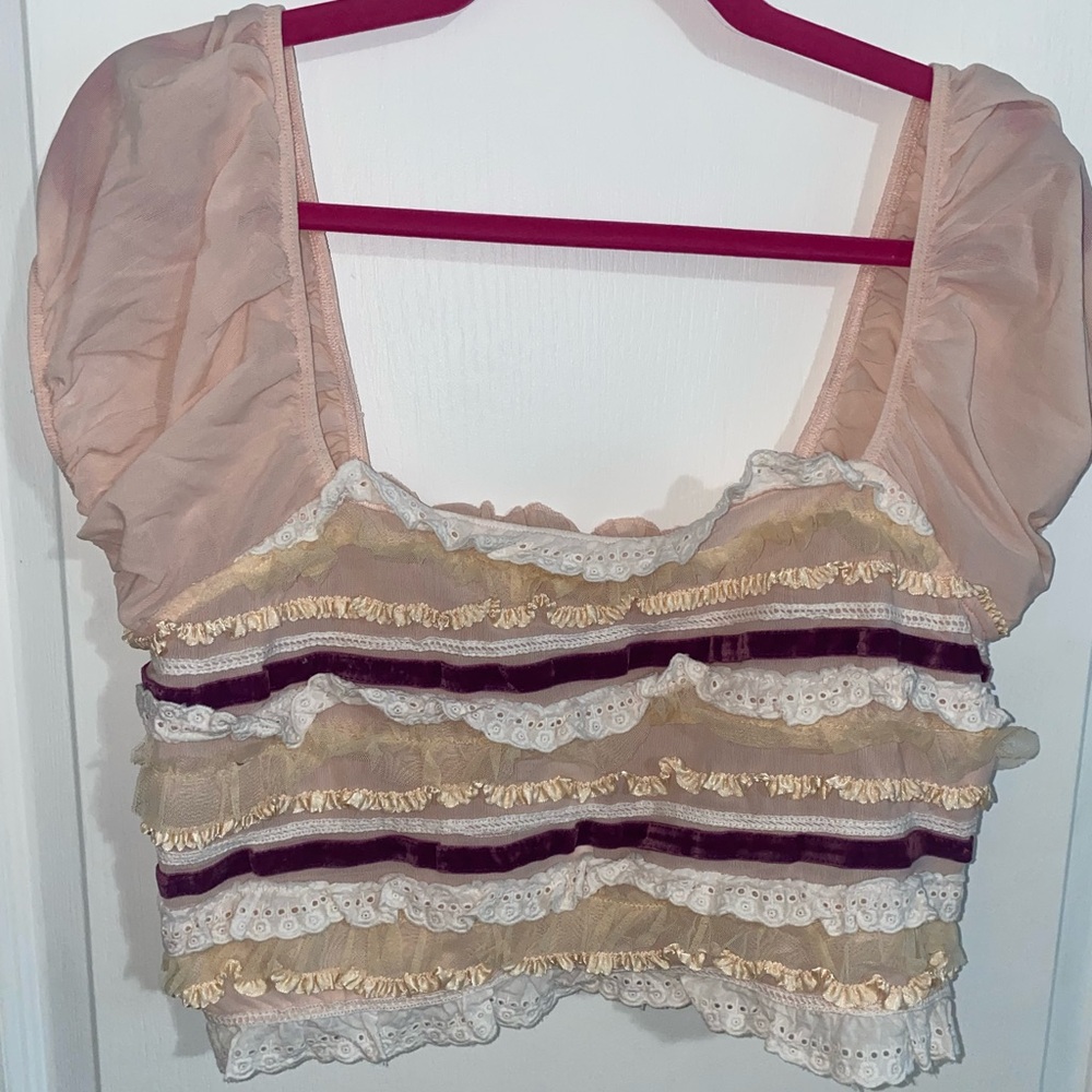 Elegant Ruffled Beige crop top